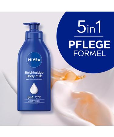 Nivea Rich Body Milk 625ml - 48h Moisture Care Lotion with 5-in-1 Formula Almond Oil & Vitamin E for Dry Skin - International Shipping - Buy Online on GoSupps.com