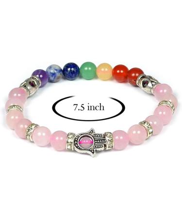 Rose Quartz Bracelet 7 Chakra Bracelet Combination Bracelet Crystal Bracelet with Hamsa Charm Bracelet Reiki Healing Bracelet Crystal Healing Bracelet - Buy Online on GoSupps.com