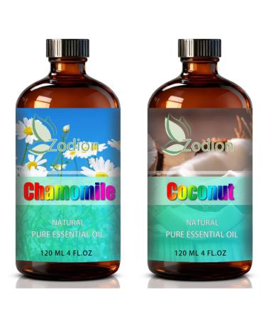 Coconut Essential Oil 4 Fl Oz and Chamomile Essential Oil 4 Fl Oz - Coconut & Chamomile Oil for Diffuser Aromatherapy Home Fragrance Skin & Hair Care DIY Candle & Soap Making Yoga