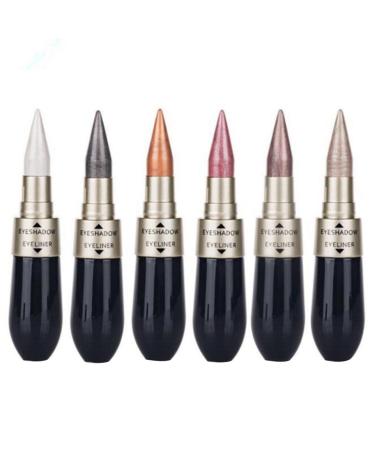 6PCS/SET 2 In 1 Double Eyeliner Eyeshadow Combination Waterproof Black Eye Liner Pen Quick Dry Colorful Eyeshadow High Pigmented Eye Powder Cosmetic Set eyeliner waterproof