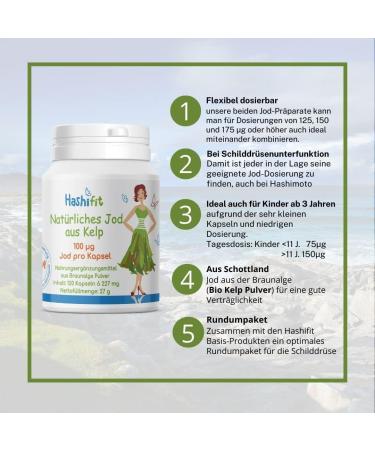Buy 100 g Natural Iodine from Kelp - 120 Mini Capsules for Thyroid & Hashimoto Support - Flexible Dosage - International Shipping Available - Buy Online on GoSupps.com
