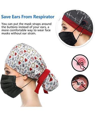YUESUO 2 Pack Cotton Working Hats with Buttons and Sweatband - Adjustable Ponytail Pack Ribbon Tie Back Hats for Women & Men - Long Hair Head Covers - Buy Online on GoSupps.com