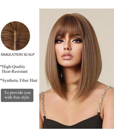OUFEI Brown Bob Wig with Bangs - Short Synthetic Hair Wig for Women | Perfect for Daily Wear, Parties, and Cosplay - Buy Online on GoSupps.com