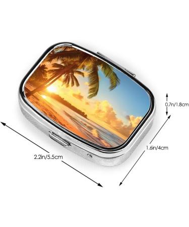 Sunset Hawaiian Palm Tree Compact Mini Pill Box | Travel-Friendly Lightweight Easy Open Design | Square-Shaped Full Frame Print - Buy Online on GoSupps.com
