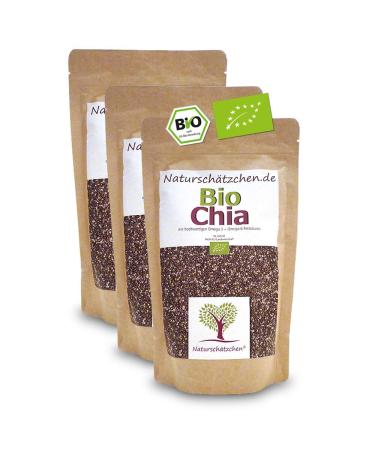 Organic Chia seeds in certified organic quality (DE- KO-22) (3 x 500g) 1.5 kg (1 pack)