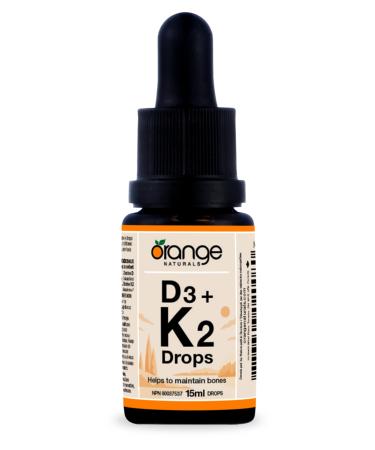 Orange Naturals - Vitamin D3+K2 Drops 250IU - Natural Orange Flavour MCT 15ml - Support Bone Teeth Health Reduce Osteoporosis Maintain Muscle Enhanced Absorption & Prevent D Deficiency Cholecalciferol 15 ml (Pack of 1)