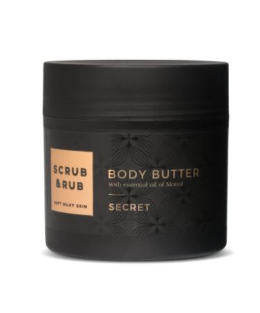 Scrub & rub body butter secret - monoi oil |Cocoa butter and coconut oil |200 ml |Body butter |Silky and smooth skin |Contains extremely nourishing properties |Monoi Oil (Secret)