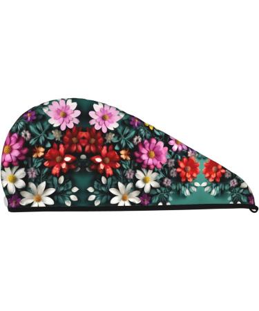 Flower Art Coral Velvet Dry Hair Cap with Buttons | Anti Frizz for Curly Long & Thick Hair - International Shipping Available - Buy Online on GoSupps.com