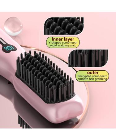 Portable Mini Wireless Hair Straightening Brush - Cordless Straightener Comb with 11 Temperature Settings Fast Heating & Anti-Scald - Lightweight & Travel-Friendly for All Hair Types - Pink - Buy Online on GoSupps.com