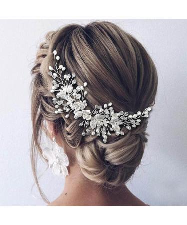 Easedaily Silver Flower Leaf Bridal Hair Vine Headpiece with Pearls - Wedding Hair Accessories for Women and Girls - Buy Online on GoSupps.com