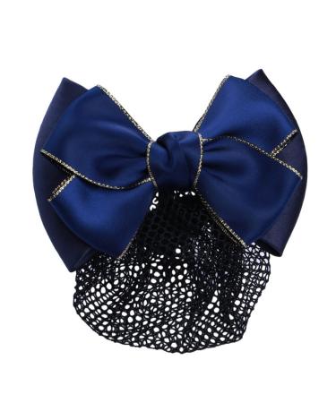 kawehiop Good Gifts Bowknot Hair Clip Hairnets For Snazzy Look Professional Hair Plate Mesh Pocket Cloth Bow Work Hair Clips Gold rim - Blue