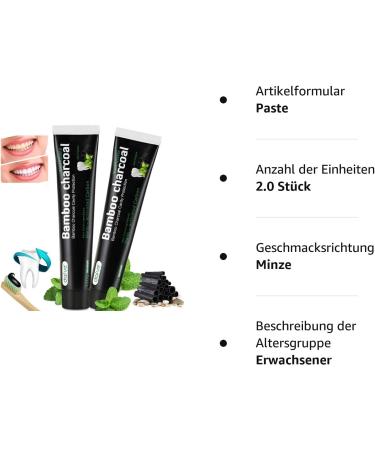 Activated Charcoal Toothpaste - Natural Teeth Whitening Bamboo Charcoal - Smoker's Black Toothpaste - 120g (2 Pack) for Bright White Teeth | International Shipping - Buy Online on GoSupps.com