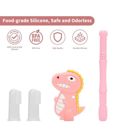 Baby Teething Tubes Toys for Newborn Infants Silicone Baby Teether Toy Tube for 3-6 Months BPA Free Dinosaur Teether with 2Pcs Finger Toothbrush Boys & Girls (Pink) - Buy Online on GoSupps.com