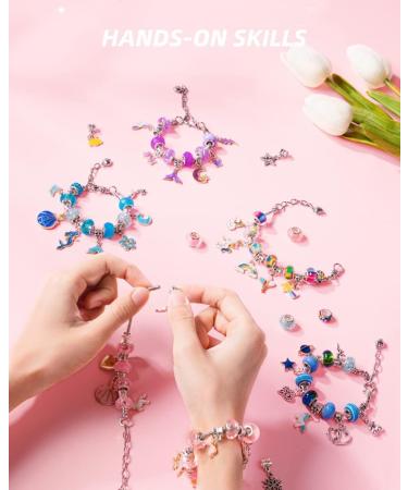 Charm Bracelet Making Kit with Charms & Supplies for Girls - DIY Craft Gift Set with Portable Organizer Box (4-Pink) - Buy Online on GoSupps.com