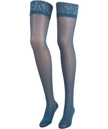 Compressana Calypso 140 Support Stockings - Lace Detailed Thigh Highs - 15-18 mmHg Compression - Size IV - Petrol Color - Opaque Smooth Knit - Buy Online on GoSupps.com