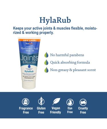 Hyalogic Hyaluronic Acid HylaRub - Non-Greasy Muscle & Joint Cream | Paraben-Free Skin Care with Hyaluronic Acid CMO & Emu Oil (6oz) - International Shipping Available - Buy Online on GoSupps.com