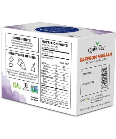 Quik Tea Saffron Masala Chai Tea Latte - 10 Count Single Box - All Natural Singe Serve Pouches of Instant Authentic Comfort Wellness Tea - Buy Online on GoSupps.com