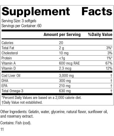 Standard Process Cod Liver Oil - Whole Food EPA and DHA Supplement for Eye, Skin, Bone, and Heart Health - 180 Softgels - Buy Online on GoSupps.com