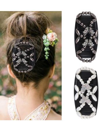 Kytpyi Hair Comb & Clips for Women - 2 Stylish Stretchy Accessories for Thick & Fine Hair - Durable Double Comb with Beads (Butterfly) - Perfect for DIY Hairstyles - Buy Online on GoSupps.com
