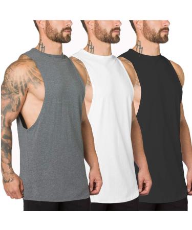 Muscle Killer 3 Pack Men's Muscle Cut Off Gym Workout Stringer Tank Tops Bodybuilding Fitness T-Shirts Medium Black+gray+white