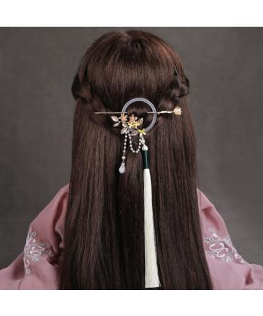 chinese hair pin Hair Stick Chinese Style Long Tassel Hair Stick Retro Hanfu Butterfly Metal Glaze Hair Fork Hair Chopsticks Antique Pearl Tassel Headdress One Color