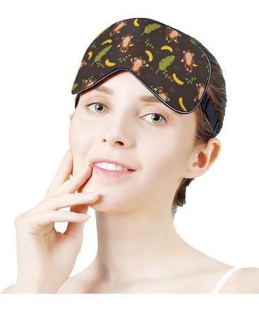 Cute Monkey and Banana Leaf Pattern Sleep Mask with Adjustable Head Strap - Comfortable Soft Eye Mask for Blissful Sleep | Blindfold Eyeshade - Buy Online on GoSupps.com