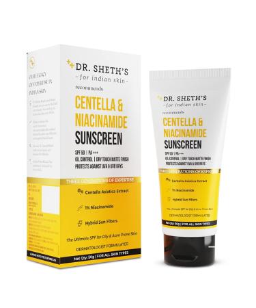 Dr. Sheth s Centella & Niacinamide Oil Control Sunscreen SPF 50 PA+++ | Gel-Based Quick Absorbing Matte Finish | Broad-Spectrum Protection for Oily & Acne-Prone Skin | 1.76 Oz (50g)