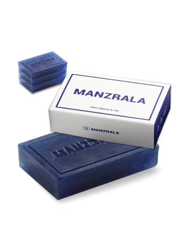 Manzrala All-in-One Bar Soap for Men | Body Hair Face Wash Soap for Men | Mens Soap Natural Soap Bar | Natural Ingredients with Luxurious Blue Scent | 4.23Oz (Pack of 3)