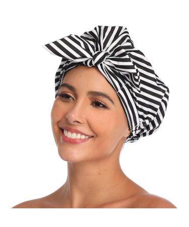 VVolf Shower Cap for Women Hair Caps for Shower Reusable Shower Cap for Long Hair Large Turban Shower Cap for Braids Black Large Black - Buy Online on GoSupps.com