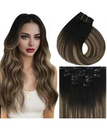 Vivien real hair clip in extensions remy clip in real hair extensions balayage real hair extensions clip black to dark brown with ashblond #1b/4/18 60cm 135g/7pcs 24 inch-140g clip 1-1 CP #1b/4/18