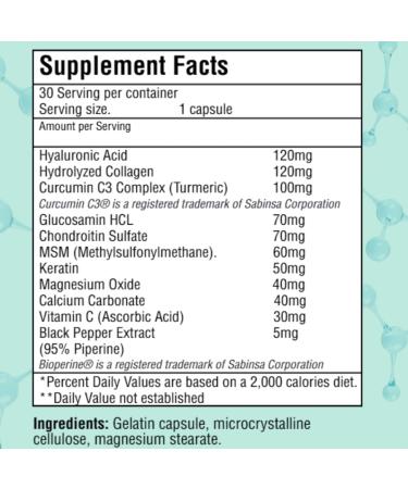 JOINT MARY Hyaluronic Acid Supplement Advanced Joint Support with Hydrolyzed Collagen Turmeric Glucosamine MSM Vitamin C 30 Capsules - Buy Online on GoSupps.com
