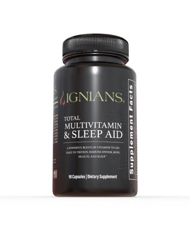 Ignians Total Multivitamin & Sleep Aid Capsules |No Melatonin |Vegan Friendly| for Men & Women| GABA Valerian Root Lemon Balm Chamomile| 90 Count