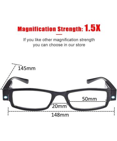 Buy Bright LED Readers with Lights - Compact Full Frame Reading Glasses +1.5 Magnifier for Clear Vision - Unisex Nighttime Eyewear - Buy Online on GoSupps.com