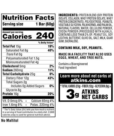 Atkins Chocolate Peanut Butter Protein Bars - Keto Friendly, High Fiber, Value Pack (8 Bars) - Buy Online on GoSupps.com