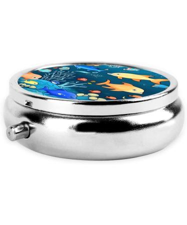 Blue Underwater Fish Round Pill Box | 3 Compartment Portable Organizer for Travel - Buy Online on GoSupps.com