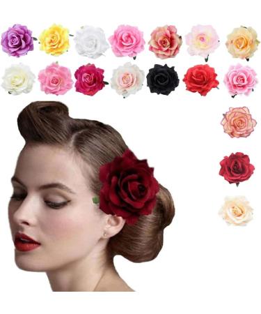 AJTUTUS Rose Clip Fabric Rose Flower Hair Pins Brooch Floral Clip Flower Pin Headpieces Woman Wedding Party Favor Accessory - Buy Online on GoSupps.com