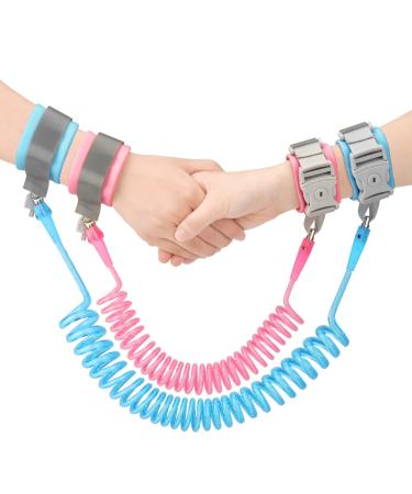 Wrist Reins for Toddlers Boys and Girls Anyfirst 2.5M Anti Lost Wrist Link 360 Rotate Toddler Wrist Strap with Elastic Wire Rope and Security Lock for Children Walking Pink+Blue