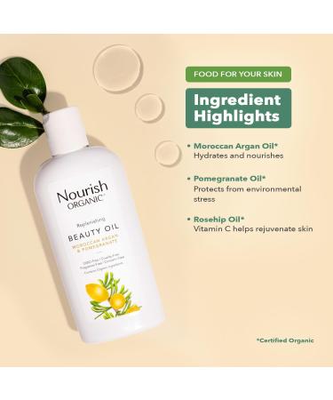 Buy Nourish Organic Beauty Oil - Replenishing Body Oil with Moroccan Argan Pomegranate & Rosehip | 3.4 Oz + Free Washable Cotton Round - Buy Online on GoSupps.com