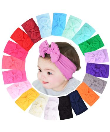 jollybows 20pcs Baby Girls Nylon Headbands Turban Hair Bows Hair Band Elastic Hair Accessories for Kids Toddlers Infants Newborn 1-Light Multi-colored