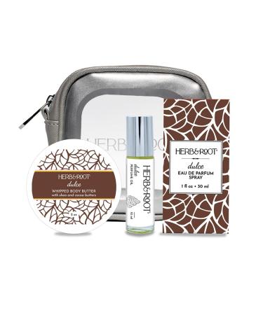 Herb & Root Dulce Perfume Gift Set Eau de Parfum Rollerball Body Butter | Caramel Cocoa Blossom Praline and Amber Fragrance | Rich Gourmand Dulce Gift Set