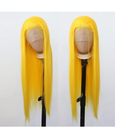 Yellow Synthetic Lace Front Wig for Black Women - Long Straight Heat Resistant Fiber Hair with Baby Hair - Ideal for Cosplay and Daily Wear - Buy Online on GoSupps.com