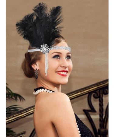 IYOU Black Feather Flapper Headpiece Sparkly Crystal Gatsby Headband Rhinestone Costume Wedding Hair Accessories for Women - Buy Online on GoSupps.com