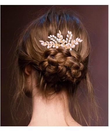 Foyte Wedding Crystal Hair Comb Gold Pearl Bride Headpiece Leaf Side Hair Combs for Women and Girls - Buy Online on GoSupps.com