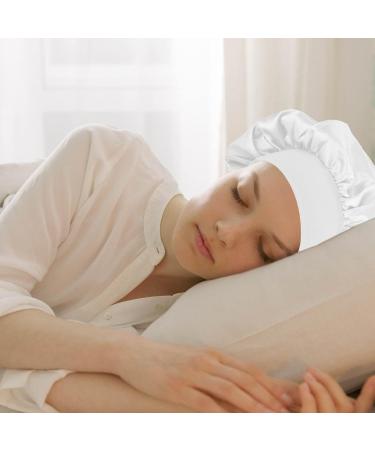 MELTU 1 Pack Hair Bonnet for Sleeping Satin Bonnet with Wide Elastic Band Silk Hair Wrap for Sleeping Soft Sleep Cap White - Buy Online on GoSupps.com