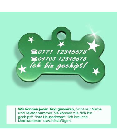 Ibera Gifts - Personalized Bone-Shaped Pendants for Small to Medium Dogs & Cats | Custom Engraved Collars (Green Stars) - Buy Online on GoSupps.com