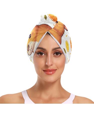 Funny Baby Capybaras Hair Towel 2 Pack Super Absorbent Hair Drying Towel Quick Dry Hair Turbans Head Towel with Button Twisty Wrap for Women Girls