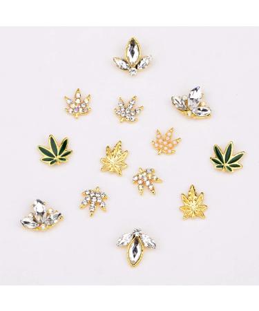30pcs Gold 3D Nail Art Decorations: Fall Designs with Hemp Leaf, Rhinestones, Pearl Beads, Maple Leaves, Jewels, Diamonds - Assorted Nail Charms - Buy Online on GoSupps.com