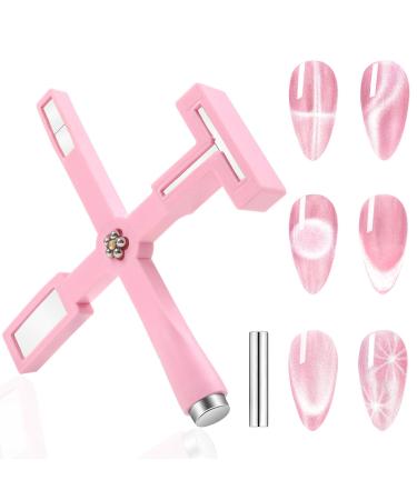 5 In 1 Magnetic for Cat Eye Nails Upgraded Nail Magnet Pens with silicone protective cover Magnetic pen cat eye pen for ideal cat eyes magical effect 3D magnetic cat eye gel polish pink
