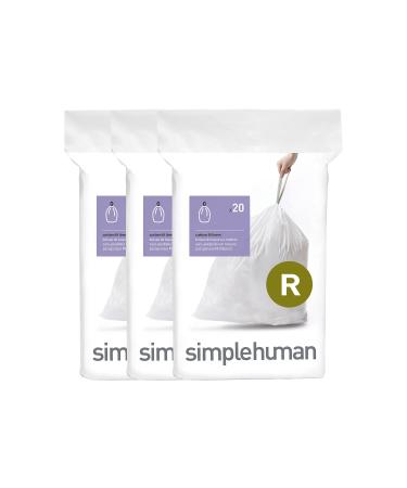 simplehuman Code R Custom Fit Drawstring Trash Bags in Dispenser Packs, 60 Count, 10 Liter / 2.6 Gallon, White 60 Liners Trash Bags