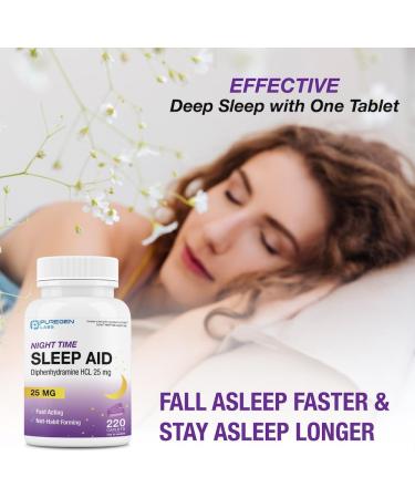 Puregen Labs Sleep Aid Caplets - 25mg Diphenhydramine HCl 220 Count | Non Habit-Forming Supports Deeper Sleep | Made in USA - Buy Online on GoSupps.com